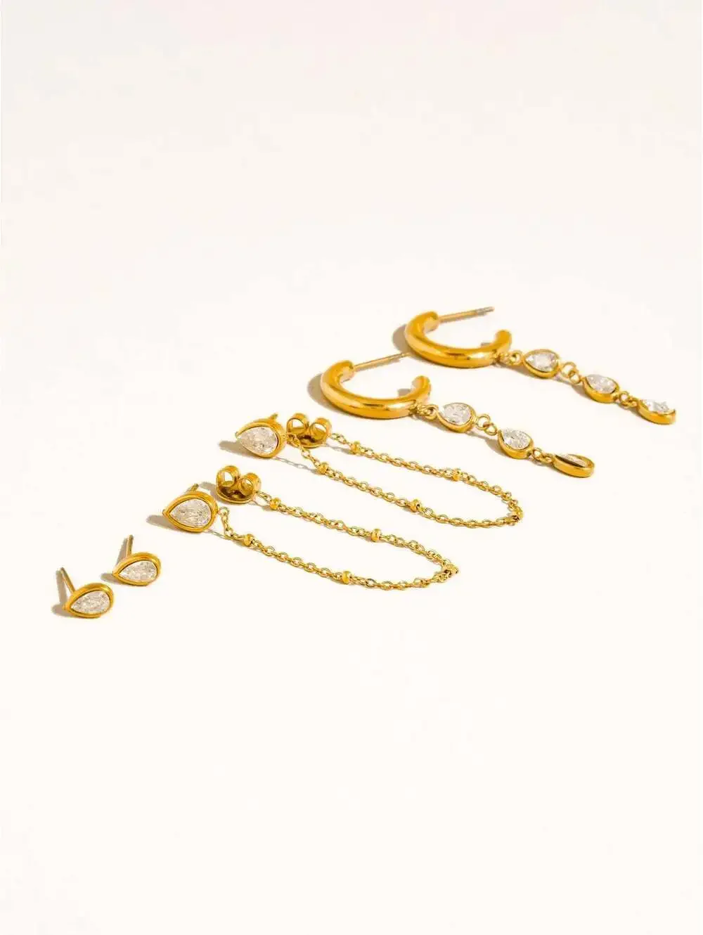 Finley 18K Gold Non-Tarnish CZ Chain Drop Earring Sets